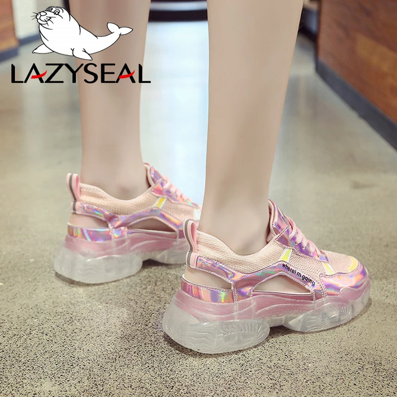 Женские кроссовки LazySeal дышащие на толстой платформе 5 см с сеточкой для спорта и