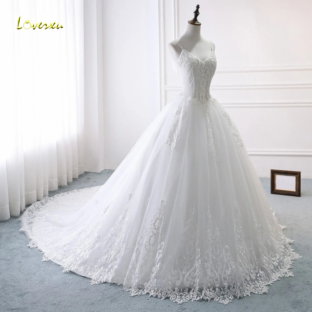 Loverxu Vestido De Noiva Сексуальное Милое Свадебное платье принцессы с декором из бисера из хрусталя Часовня Поезд винтажное свадебное платье