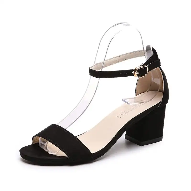 

2019 summer new sandals word buckle with high heels wild hollow open toe Korean version of the trend with the female