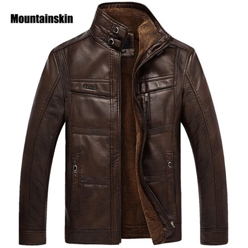 Mountainskin кожаная куртка Для мужчин пальто 5XL бренд Высокое качество PU верхняя одежда Для мужчин Бизнес зима искусственного меха мужской пиджак флис EDA113 - изображение