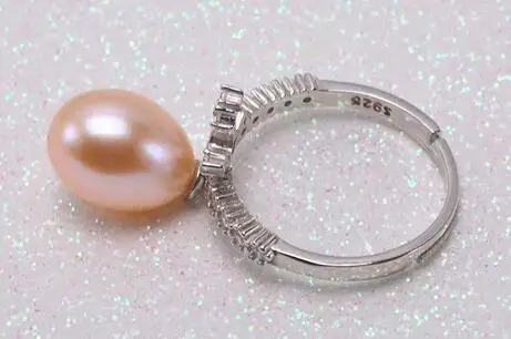 Real 9.5x12mm Pink Freshwater Cultured Pearl Sterling Silver Bride Party Rings