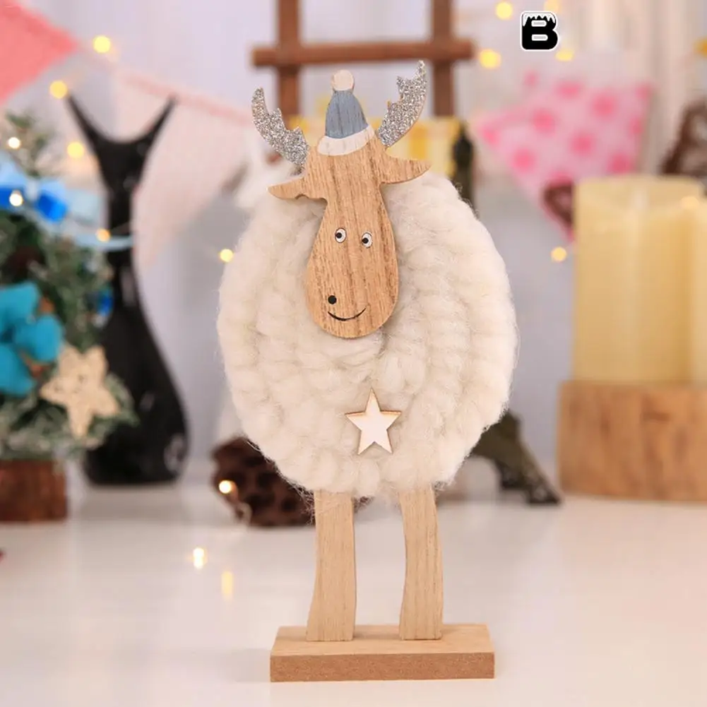 Детские игрушки белого войлока олень кукла Детский подарок деревянным орнаментом Рождество - Цвет: B