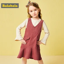 Balabala 2 пар/лот комплект вельвет оборками платье из смешанных материалов и полосатая футболка в английском стиле Стиль осенняя одежда для детей для маленьких девочек