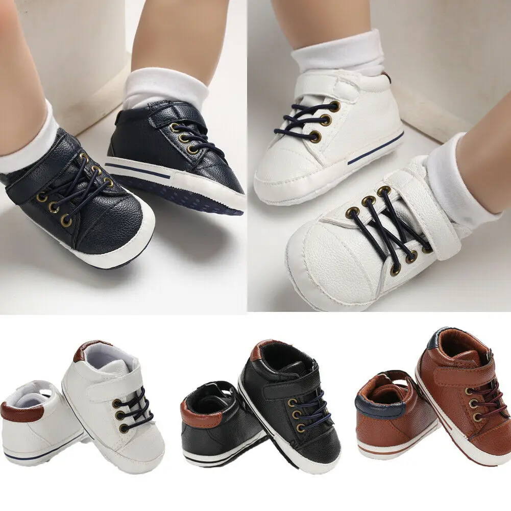 

Newborn Baby Boy Girl Soft Sole Leather Crib Shoes Solid Causal Hook 0-18M Kids Shoes