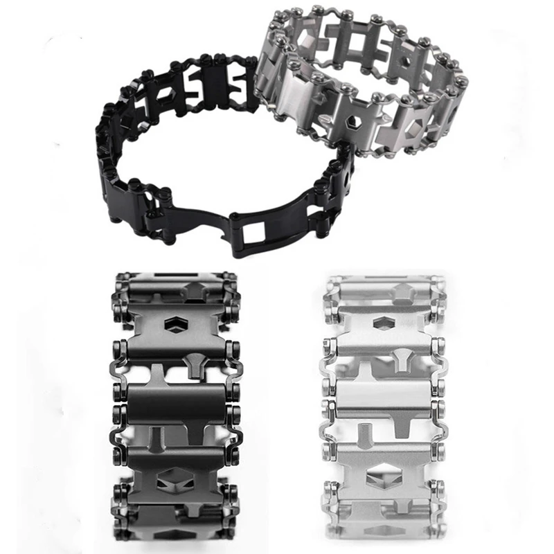 29 in 1 Outdoor Survival Bracelet Spliced Stainless Steel Wearable Multitool for Men Camping/Travel/Hiking Outsides HT21-0049