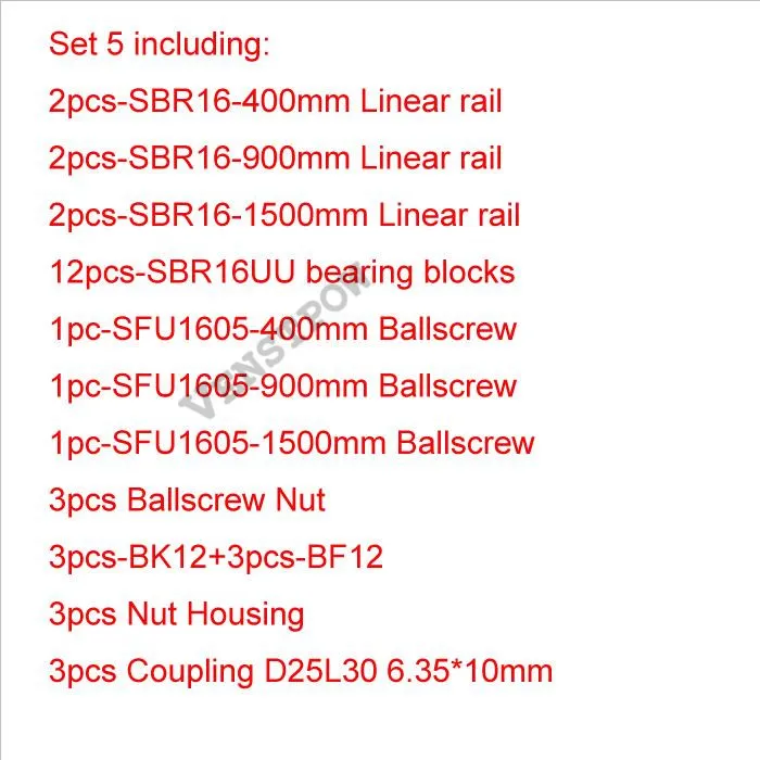 6 шт. SBR16 линейная направляющая+ 3 шт. SFU1204 SFU1605 шариковые винты RM1605 шариковый винт RM1204+ 3 комплекта BK12BF12/BK10BF10+ 3 шт. муфта - Цвет: Set 5