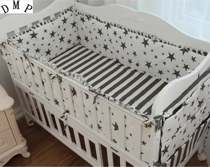 

Promotion! 5PCS Cartoon Bed cot bedding crib bumper 100% cotton ,include(4bumper+sheet)