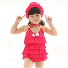 Корейский купальник для девочек от 2 до 7 лет, Цельный купальник, женский пляжный костюм для малышей, детский розовый, фуксия, купальный костюм с бантом