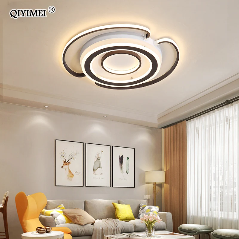 

New Modern White and Coffee LED Ceiling Lights Living Room Dining Bedroom Luminarias Para Teto Oval Round IronLamp Dimmable Home