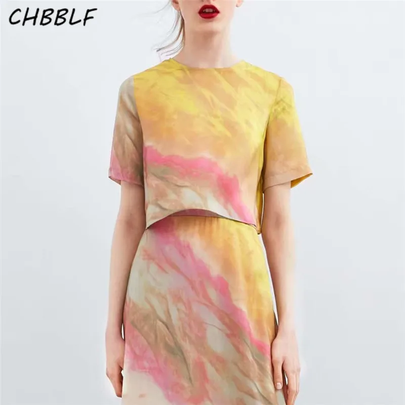 

CHBBLF women chic prints crop tops back bow tie collar short sleeve shirts short style female casual blouse BGB9060