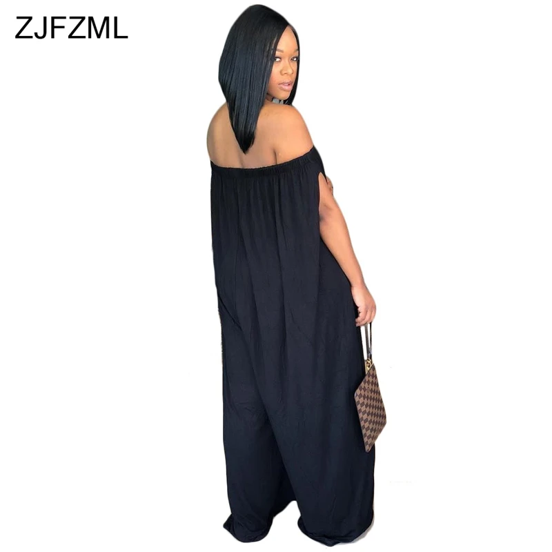 ZJFZML New Fashion Brand 2018 Casual Beach Style Women Jumpsuit Solid Slash Neck Sleeveless Long Loose Plus Size Romper