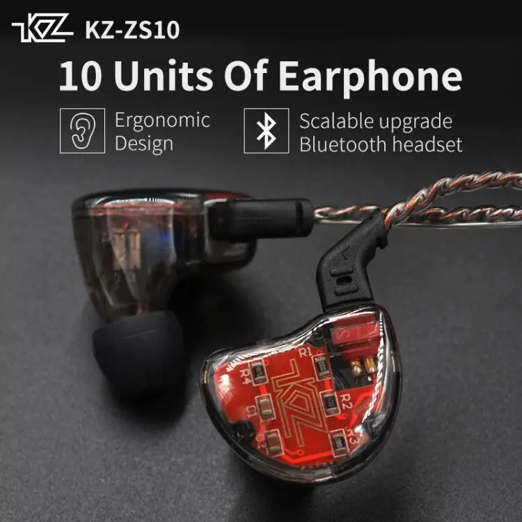 KZ ZS10 Pro 4BA+1DD Wired Earbuds Headphones Noise Isolating in-Ear  Earphones with Microphone Remote with 3.5mm Plug in Audio Jack in Ear  Monitor with Detachable 2 pin Cable (Gold, with Mic) 