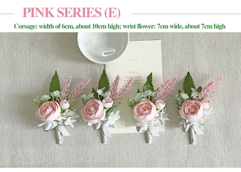 bridal wrist corsage Groom Groomsman boutonniere Brooches rose artificial wedding flower  (5)
