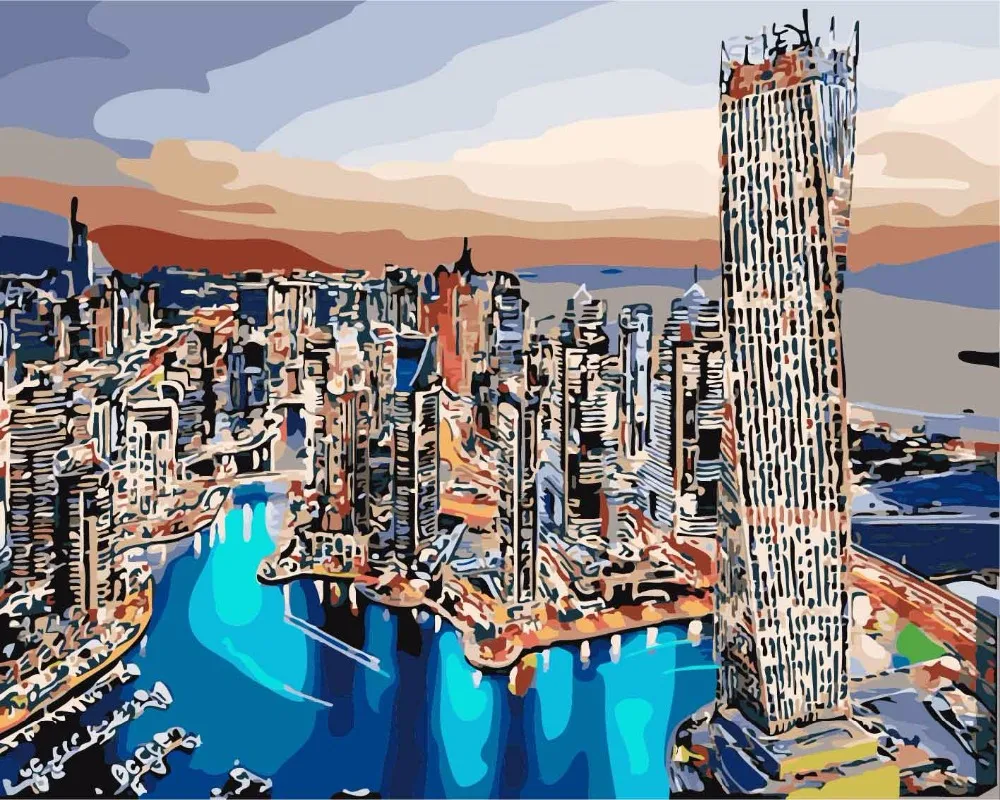 Flowing Dubai landscape Frameless pictures painting by numbers hand