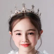 Розовый снег принцесса украшения для волос Детская корона с алмазами ручной работы Хрустальная корона детская тиара украшения для волос