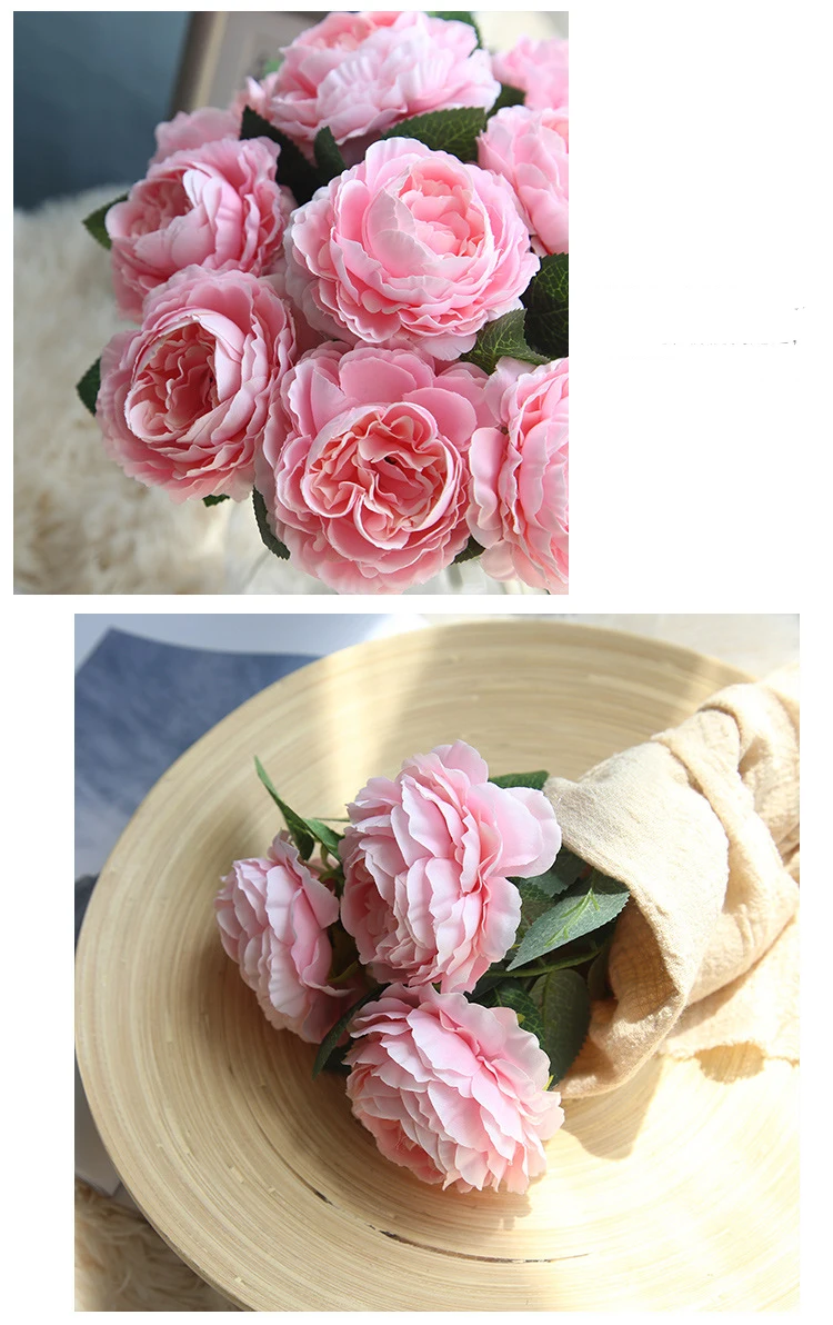 Artificial Flowers Peony Bouquet for Wedding Decoration 5 Heads Peonies Fake Flowers Home Decor Silk Hydrangeas Cheap Flower (9)