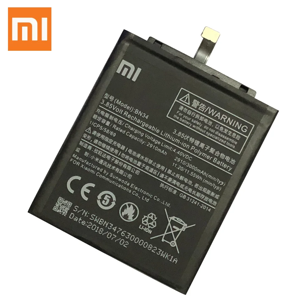 Original Xiaomi Redmi 5A Phone battery For Xiaomi Redmi 5A 5.0" BN34 2910mAh