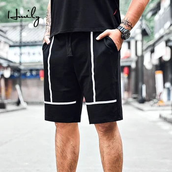 

HMILY Black With White High Quality Men Shorts Plus Size 7XL Casual Shorts Mens Elastic Waist Clothing Summer Breathable Shorts