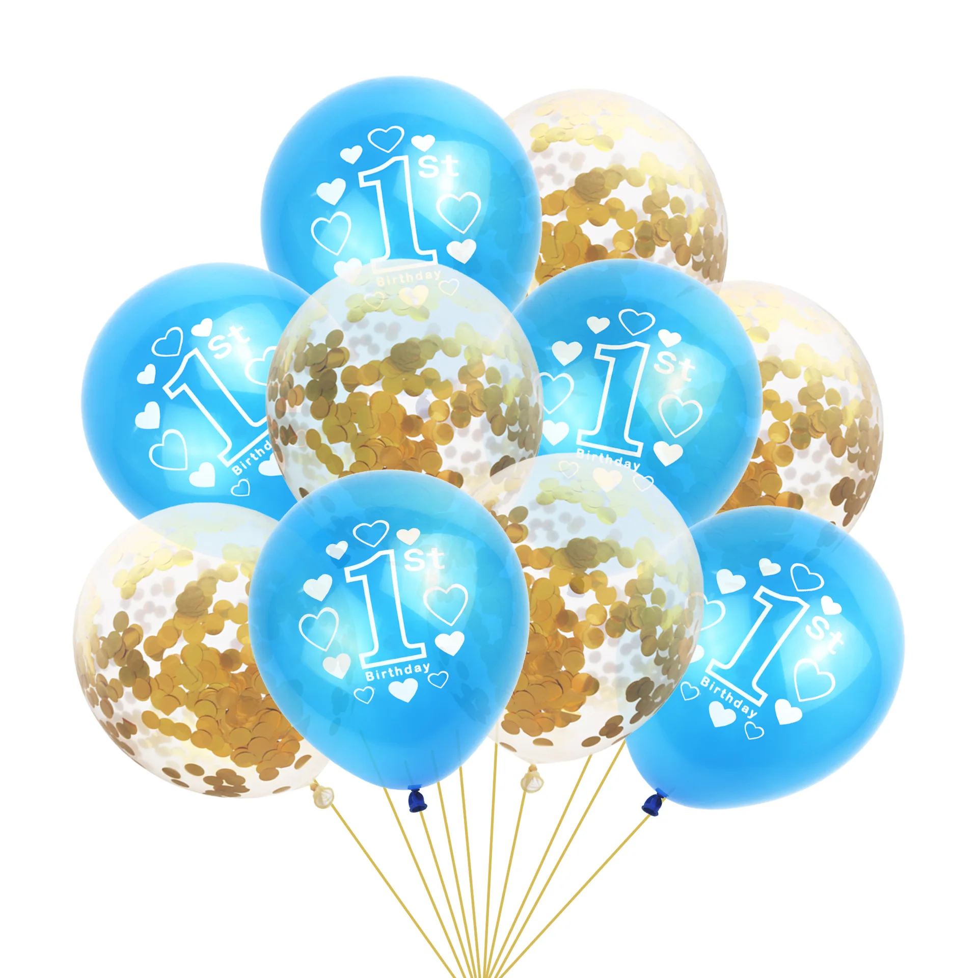 NICROLANDEE 10 шт./компл. 1st День рождения Декор с надписью Number One печатных Baby Shower конфетти воздушные шары с блестками Детские латексные шары - Цвет: Gold Blue