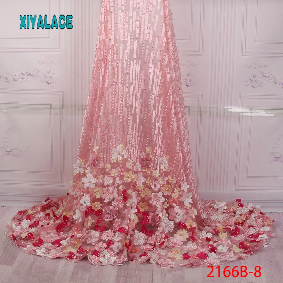 

Latest African Laces 2018 Pink 3d Lace Fabric Embroidery Beads Lace French Laces Fabrics High Quality Tulle French PGC2166B-2