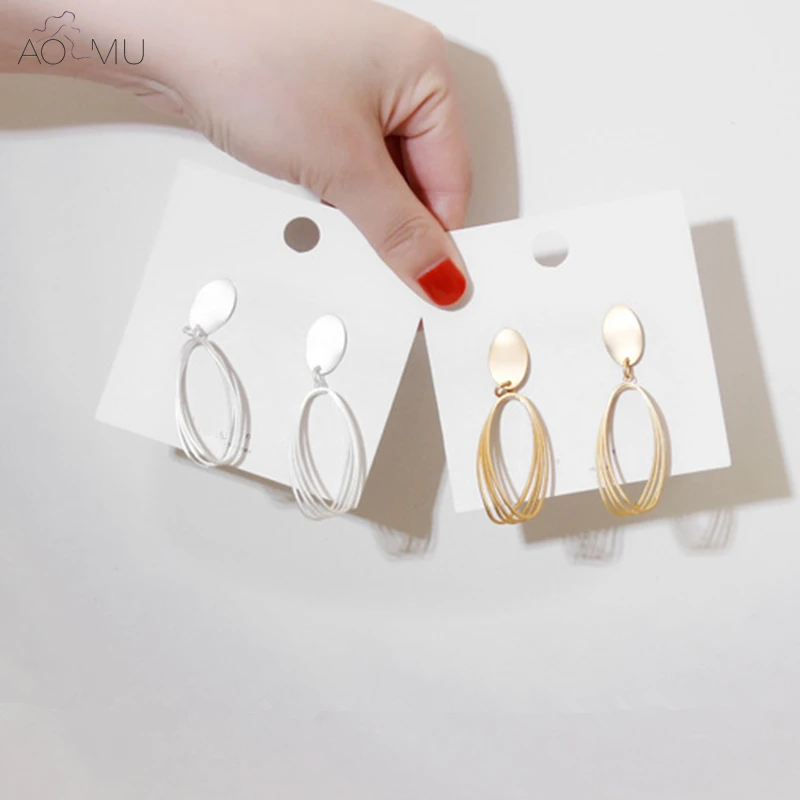 

AOMU Simple Design Matte Metal Gold Silver Multi-layer Twist Curve Wave Line Long Drop Earrings for Women Girl Wholesale