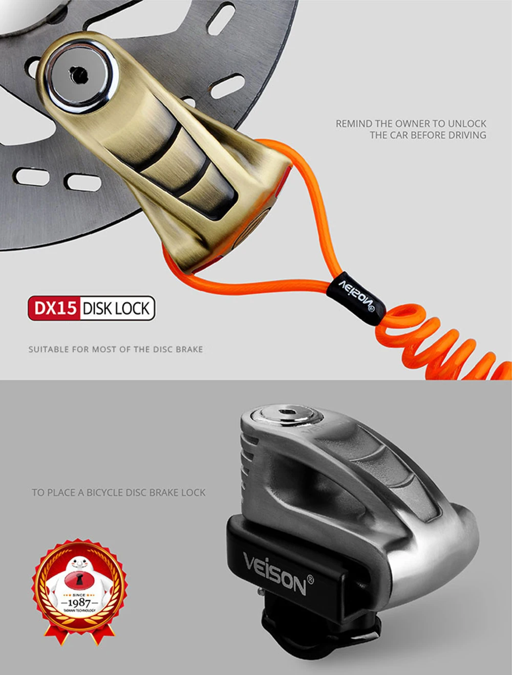 VEISON безопасный дисковый замок, велосипедный Противоугонный мотоцикл, скутер, мотоцикл, роторные тормоза, водонепроницаемый замок, мотоциклетный замок безопасности