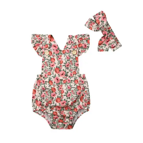 Emmababy/Одежда для новорожденных девочек с цветочным рисунком, милые комбинезон без рукавов