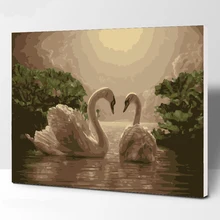 Любовь Лебеди DIY Цифровая живопись маслом по номерам Европа абстрактная хлопковая живопись для гостиной настенная живопись без рамки 40x50