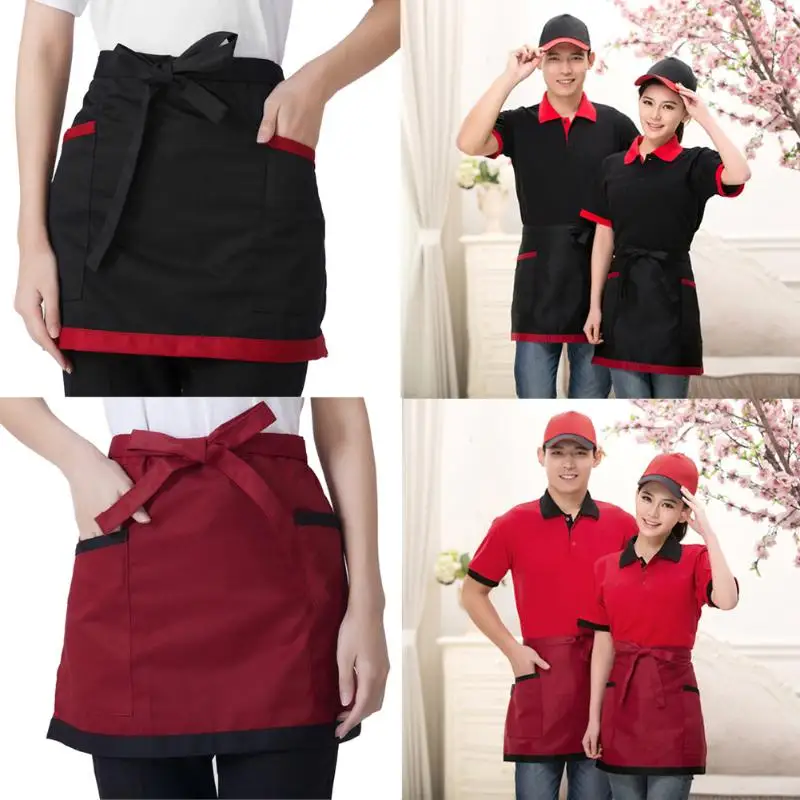 Universal Unisex Apron Short Waist Apron Kitchen Cooking Women Men Aprons with Pocket for Chef Waiter Waitress