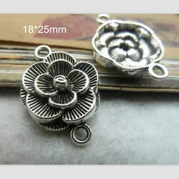 

60 pcs Vintage Silver Toen Flower Connectors 18*25mm Jewelry Findings DIY Accessories - Free Shipping