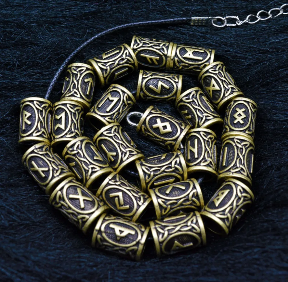 5 шт./лот, античные бронзовые античные серебряные бусины в виде руны викингов, подвески для браслета, ожерелья или волос, настоящие фотографии