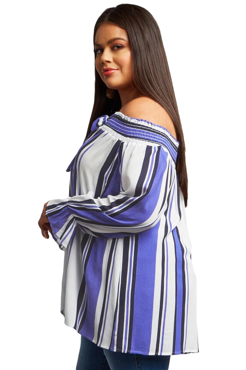 Blue-Striped-Plus-Size-Off-Shoulder-Blouse-LC251489-5-3