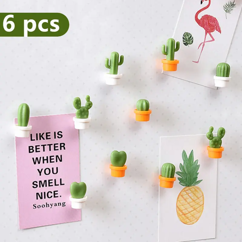 Cactus refrigerator stickers 6 Pack Creative cute cartoon magnetic magnet decoration message post | Дом и сад