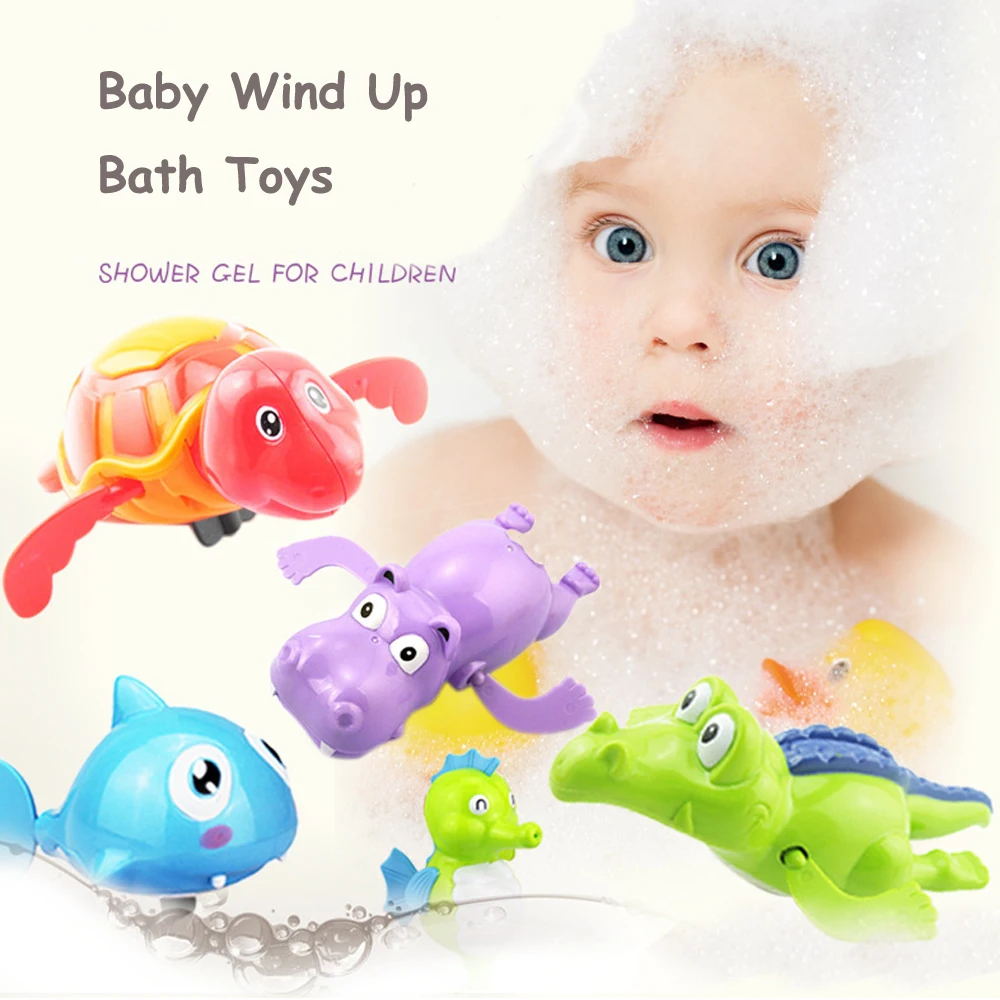 6pcs/set Cute Animals Wind Up Toys Baby Bath Toys Lovely Turtle Fish