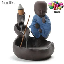 Фиолетовая глина листьев лотоса маленький монах курильница для благовоний горелка Керамическая Подставка для ароматических палочек ладан водопад курильница+ 20 шт конусов