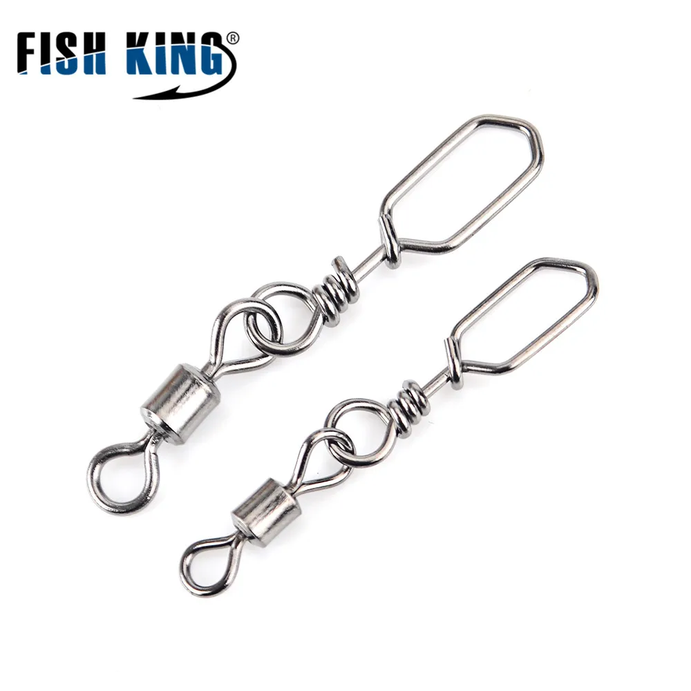 

FISH KING 1 Pack 1/0# 2# 4# 6# 8# 10# 12# Rolling Swivel With Swedish Snap Fishing Hook Lure Connector Terminal Fishing Tackle