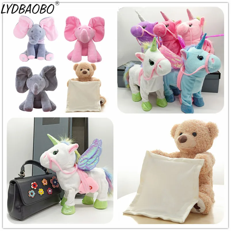 

Peek A Boo Electric Elephant&Bear & Walking Unicorn Plush Toy Stuffed Animal Toy Music Unicorn Toy Children Christmas Gifts