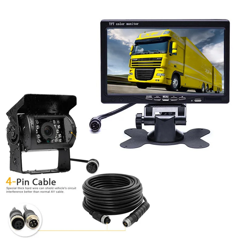 

4 Pin 7 inch TFT LCD Color Monitor 12V 24V Car Truck Bus Parking Reverse 18 LEDs Rear View Camera Kit