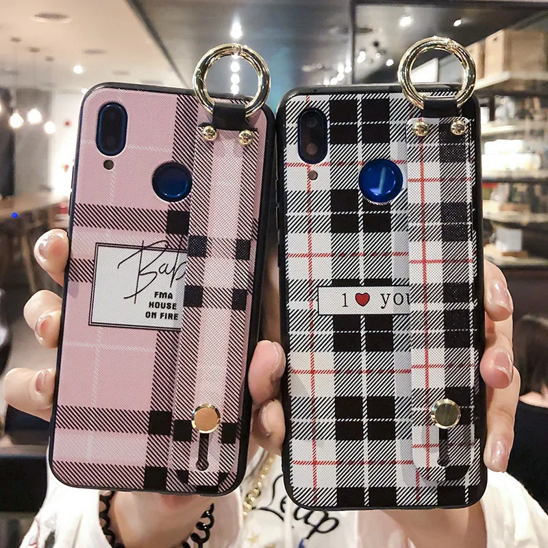 Korean Wrist Strap Case for Huawei Mate10Pro P20 P20Pro Cover Lattice Holder Stand Honor 8x Nova3 2S Phone Coque |