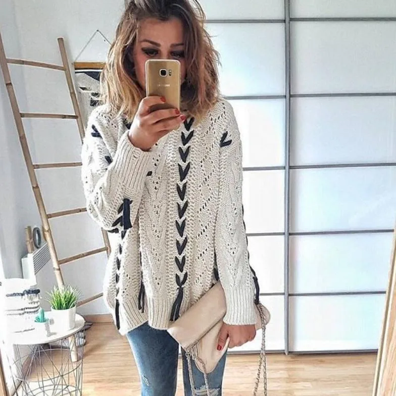 

2018 Poncho Sale Rushed Sweaters And Pullovers New Arrival Acrylic Full Autumn Sweater Cross Straps Hollow Sets Of Female