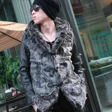 Мужские модные зимние пальто средней длины из искусственной кожи с имитацией норки, тонкая утолщенная верхняя одежда с капюшоном/S-L