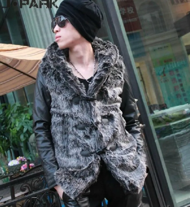

Free Shipping Men Fashion Winter Pu Imitation Mink Medium-long Overcoat Slim Thickening Outerwear With A Hood Coat / S-l