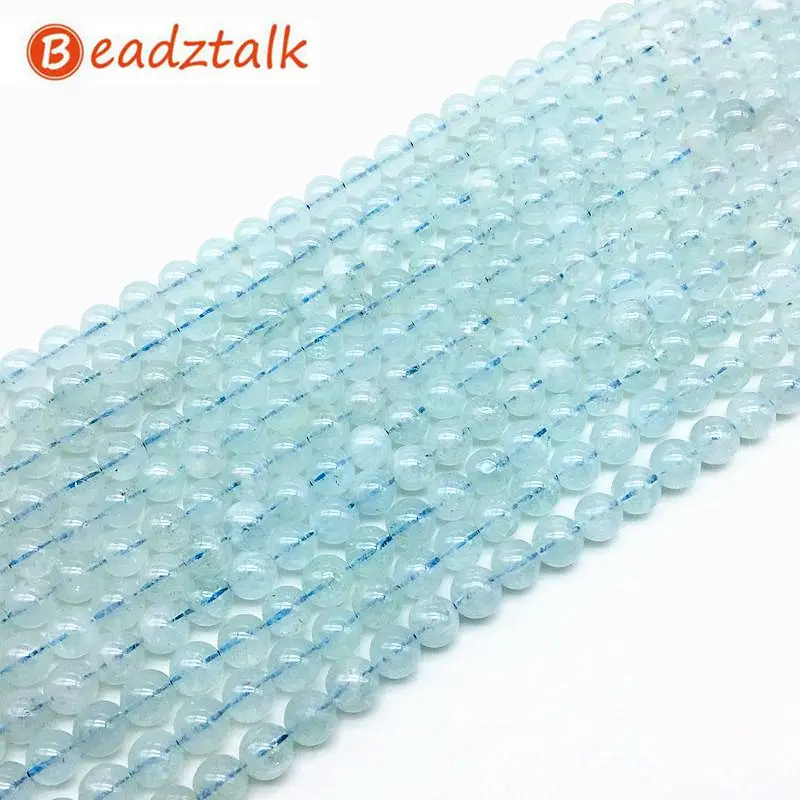 Beadztalk Натуральный аквамарин Круглые Гладкие бусины 7 мм 8 9 10 с голубым кристаллом