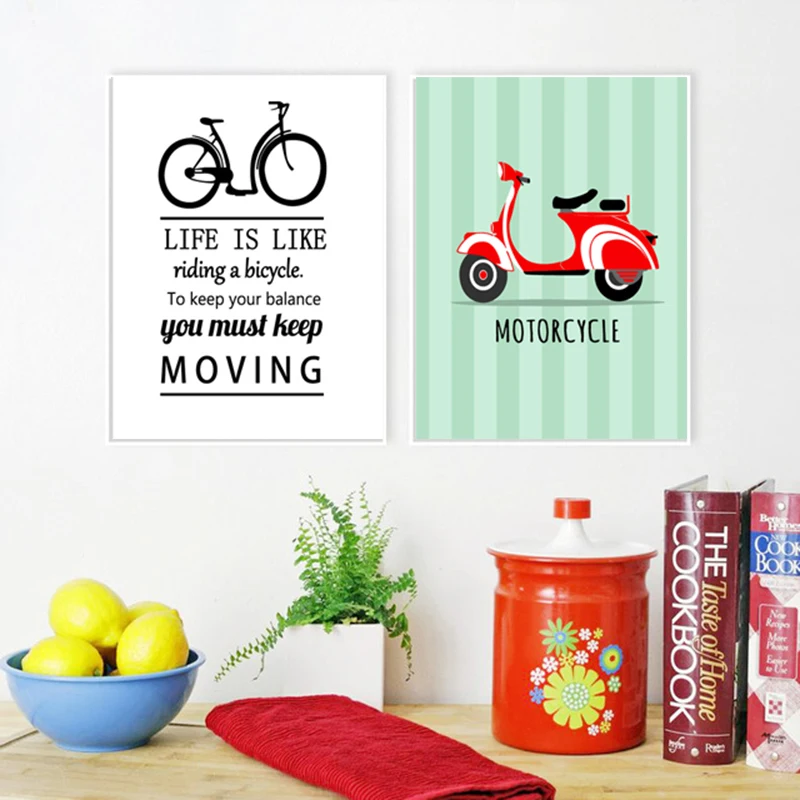 HAOCHU-Baby-Shower-Gifts-Cute-Cartoon-Bicycle-Motorcycle-Motivational-Quotes-Canvas-Painting-Green-Poster-Pictures-For (2)