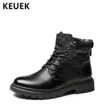 Зимние мужские ботинки в винтажном стиле; ботинки в байкерском стиле из натуральной кожи; теплая удобная мужская обувь; плюшевые зимние ботинки; 02C