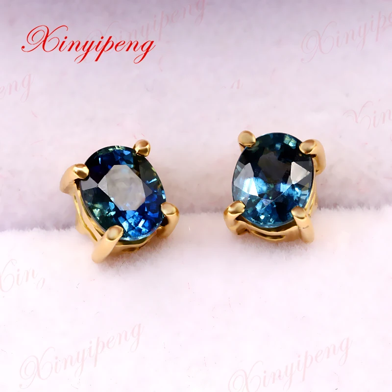 Шипы Xinyipeng18K с инкрустированным натуральным сапфиром желтым золотом Стильные