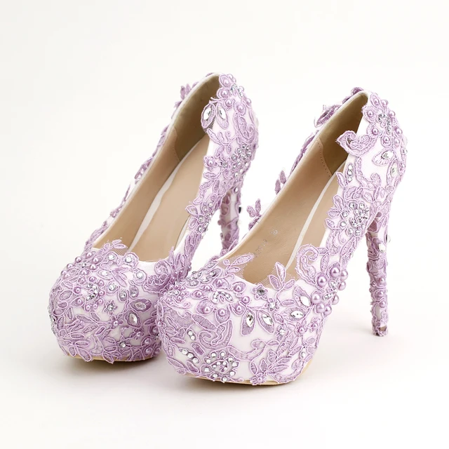2017 Lilac Bride Shoes High Heels 14cm Waterproof Wedding Shoes Lace