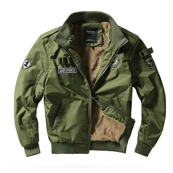 

Winter Military Men's Thick Jacket Fashion Stand Collar Air Force One Casual Fleece Jacket Coat Men Plus Size M~4XL BF2113H