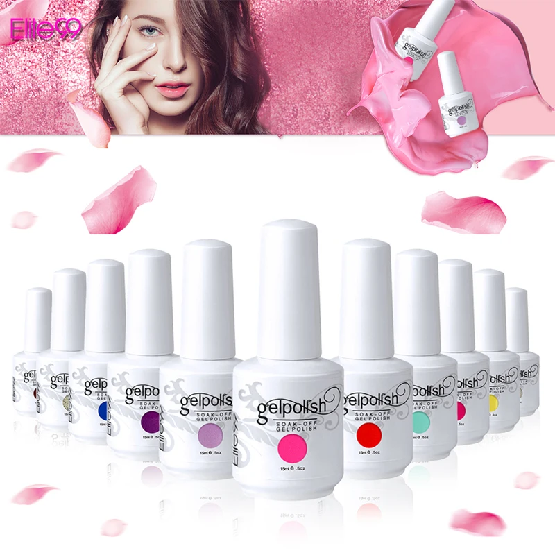 Elite99 15ml Soak Off Nail Gel Polish Gorgeous Color Gel Lacquer Top Base Coat Needed Semi Permanent Gel Nail Polish 4pieces/lot