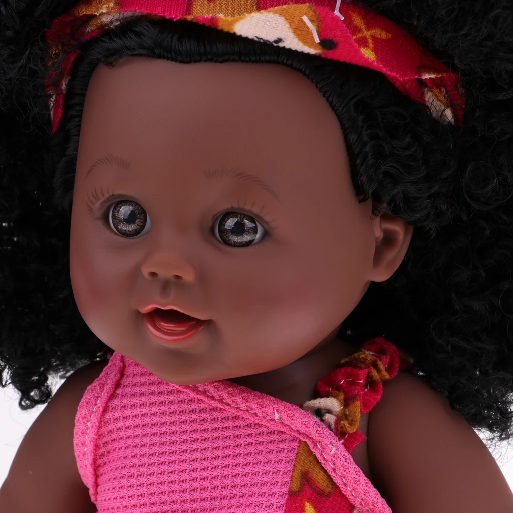 Realistic 12inch African Baby Girl Doll Soft Vinyl Silicone Reborn Newborn Infant Doll With Big Curly Hair